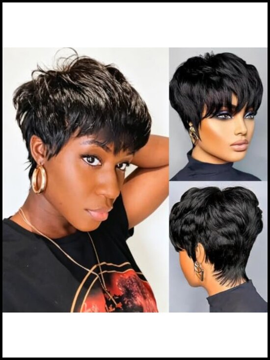 100% Human Hair Pixie Cut Wig for Black Women, Glueless, Wear and Go main image 4